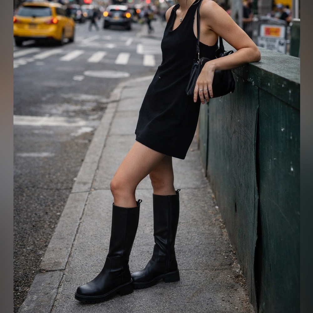 Unionbay Black Knee High Boots Size 7 | Chunky Lug Sole Platform